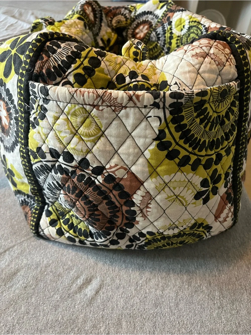 Vera Bradley Quilted Floral Tote in Yellow, Black, Brown